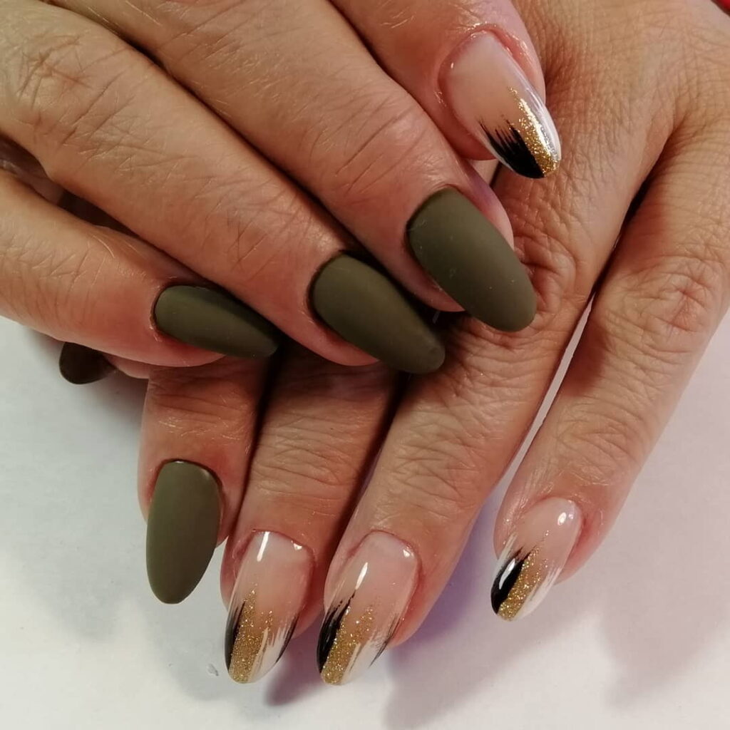 Green and gold nails Ideas