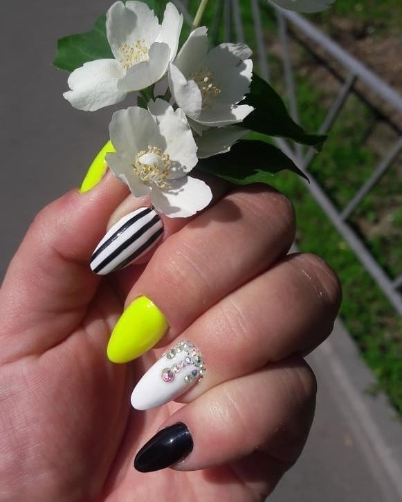 Neon Yellow and White Nail Ideas