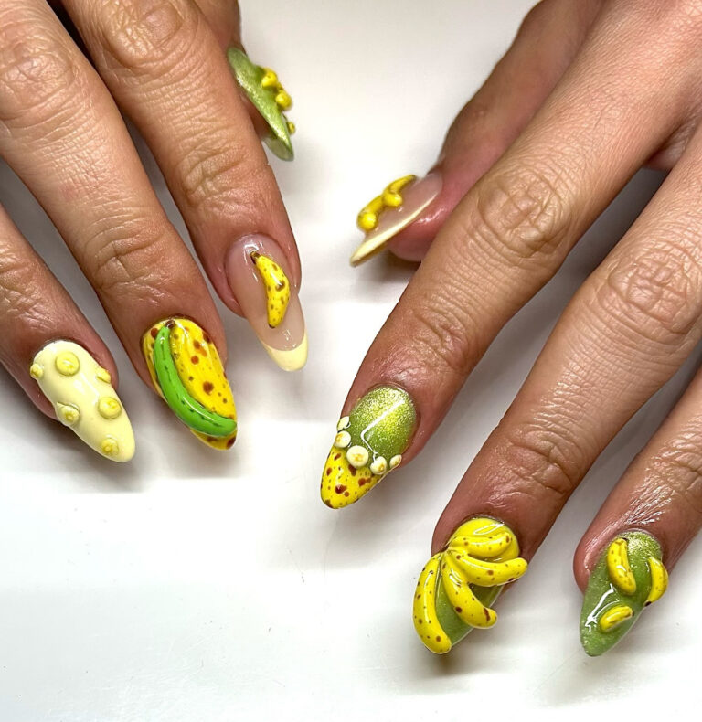 Bright Yellow Hues Mixed With Fresh Banana Nail Designs